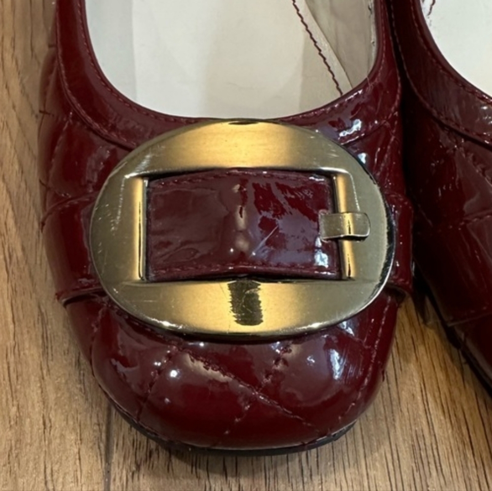 Anne Klein Burgundy Patent Quilted Low Block Heel Pumps with Buckle - Picture 7 of 11